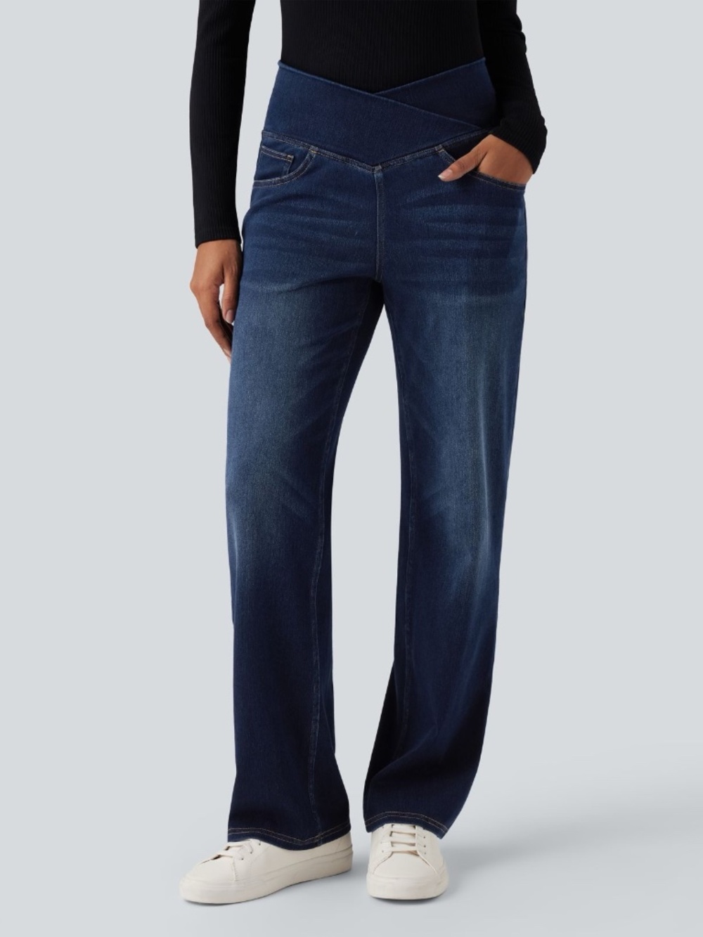 Halara Flex™ Crossover High Waisted Tummy Control Straight Leg Jeans PXL - Picture 5 of 5